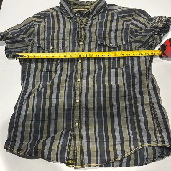 Harley-Davidson Men's Green and Gray Plaid Shirt - Picture 7 of 12